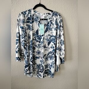 Floral Blue and White Women's Top